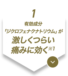 1.有効成分「ジクロフェナクナトリウム」が激しくつらい痛みに効く※1